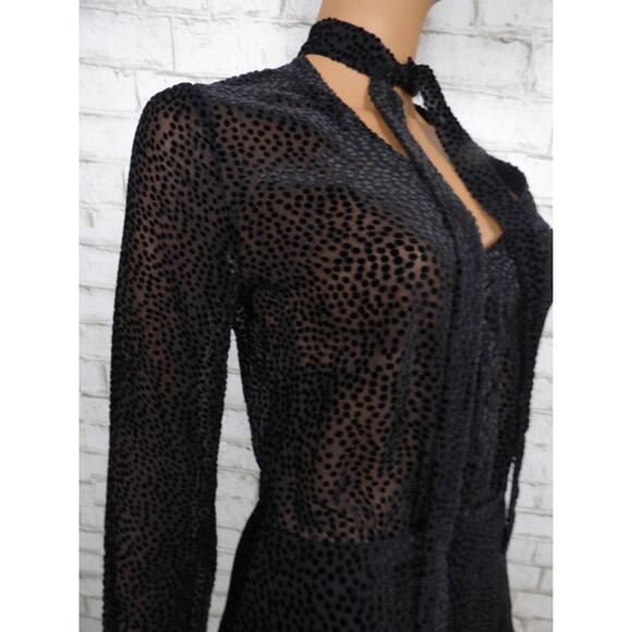 $525 L'Agence Black Velour Dot Burnout Sheer Alesia Neck Tie Dress 2 NEW L568 - Picture 6 of 16